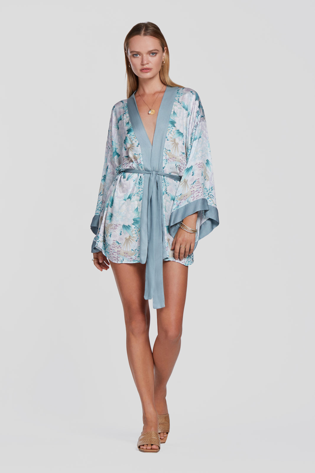 printed green kimono, floral tencel kimono, floral kimono, eco kimono, eco floral kimono, summer floral kimono