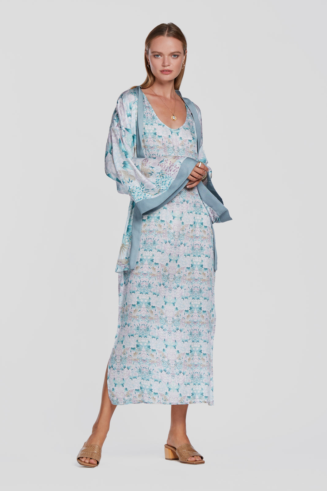 printed green slip dress, floral summer dress, tencel slip dress with low back, eco flower dress