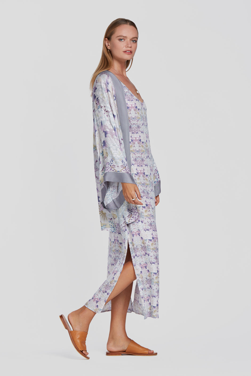 printed purple kimono, floral tencel kimono, floral kimono, eco kimono, eco floral kimono, summer floral kimono