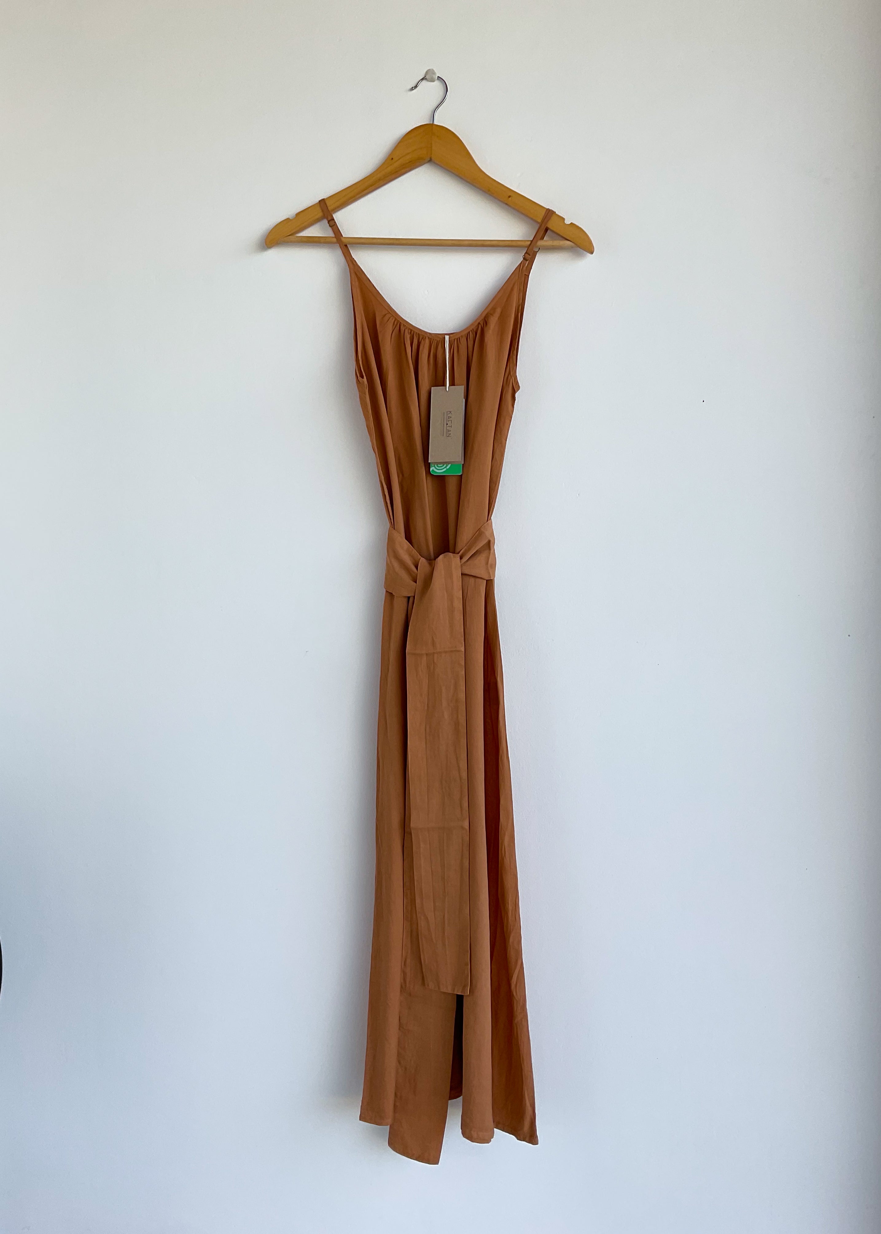Plant dyed maxi dress, low back, cinnamon