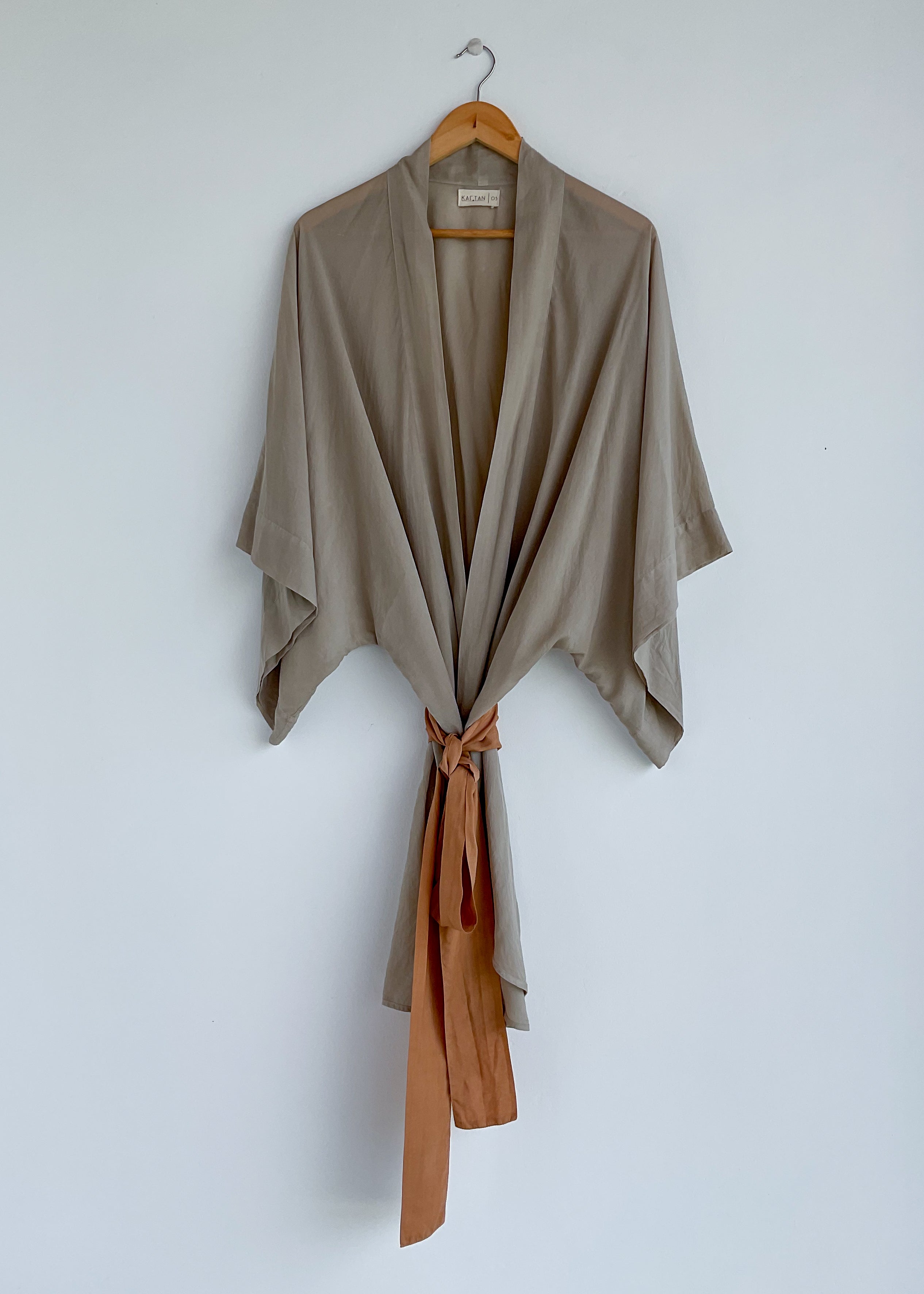 plant dyed kimono, kimono jacket, belted kimono