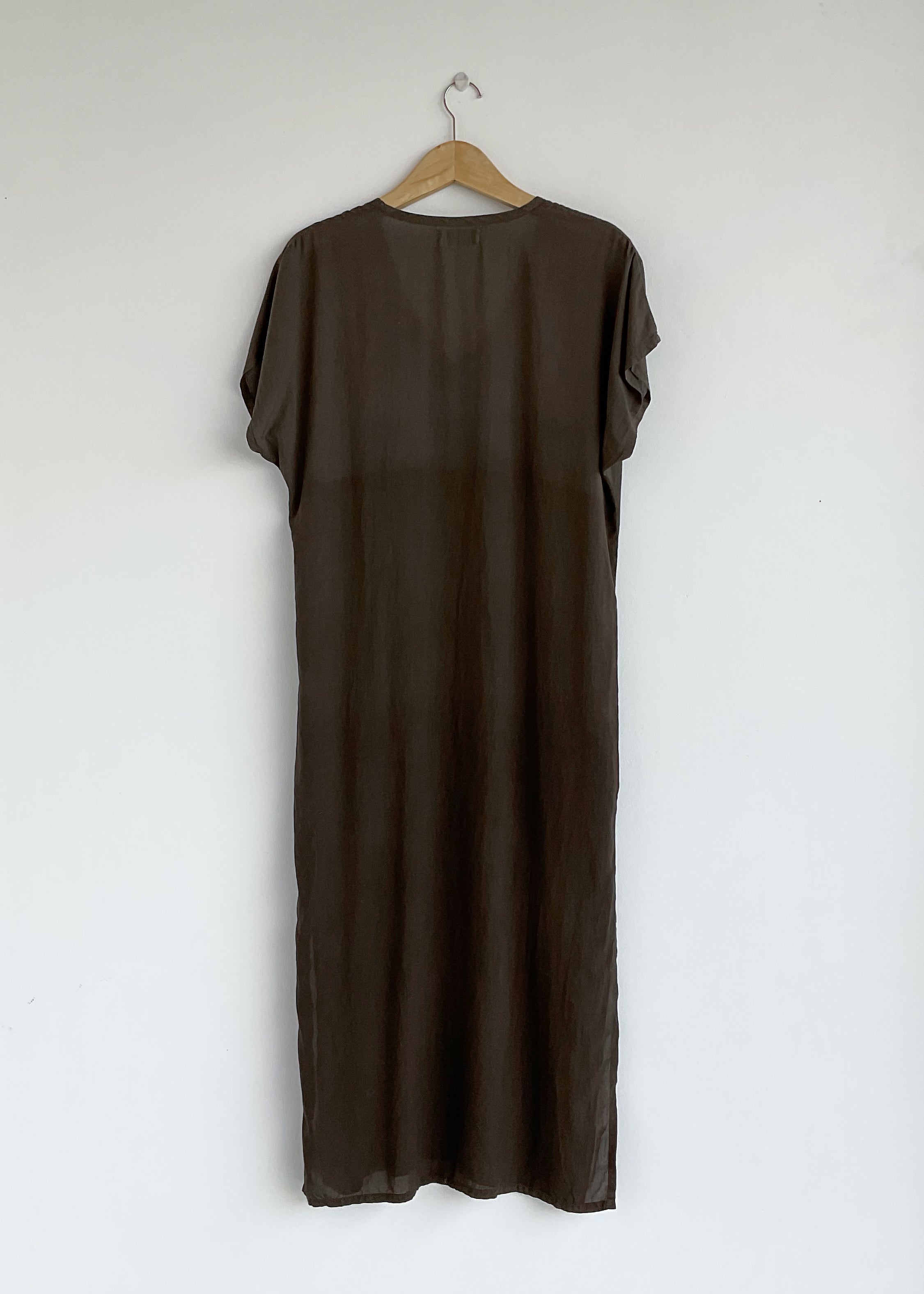 long brown kaftan, plant dyed