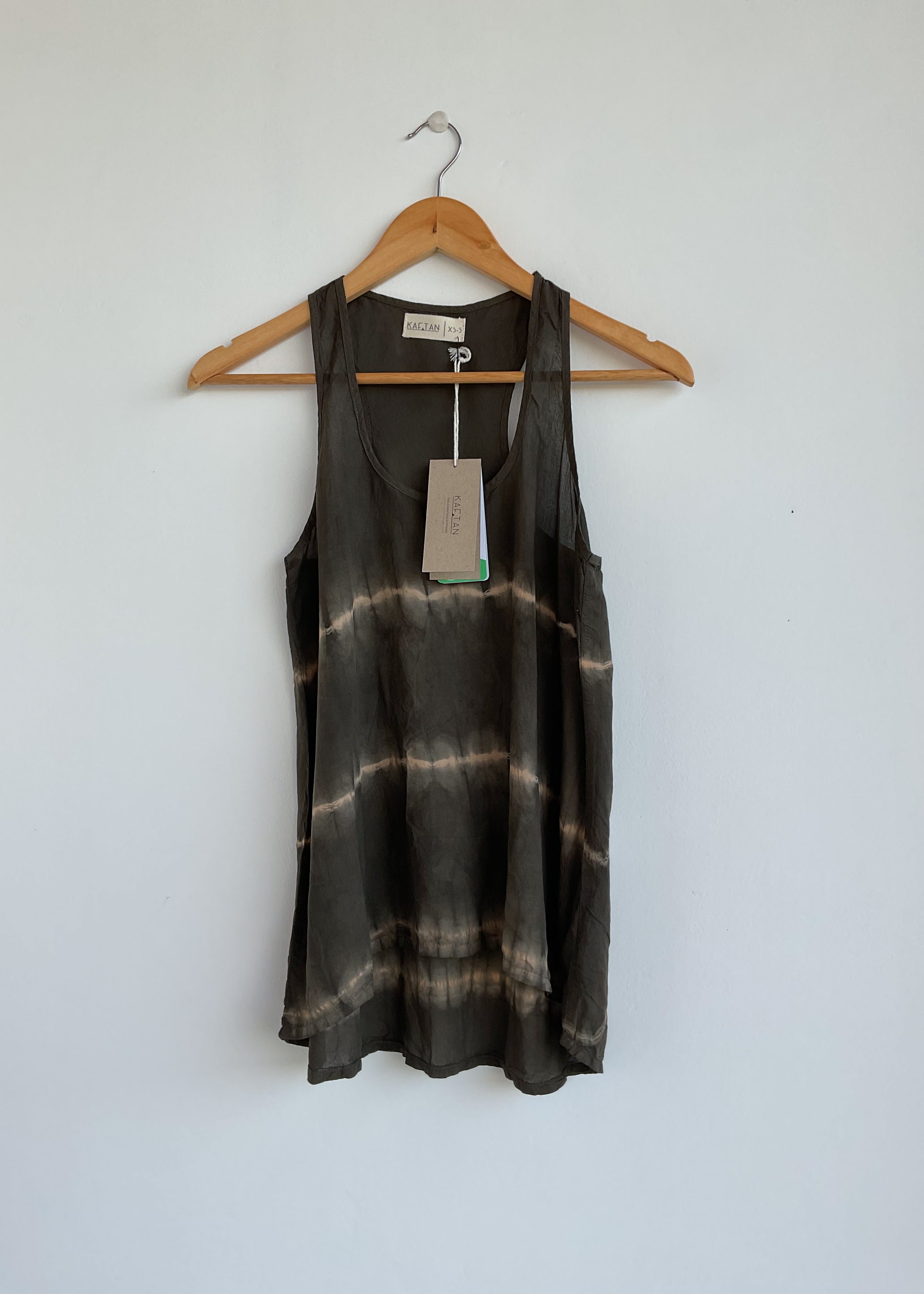 plant dyed tank top, tie dye vest top, brown black