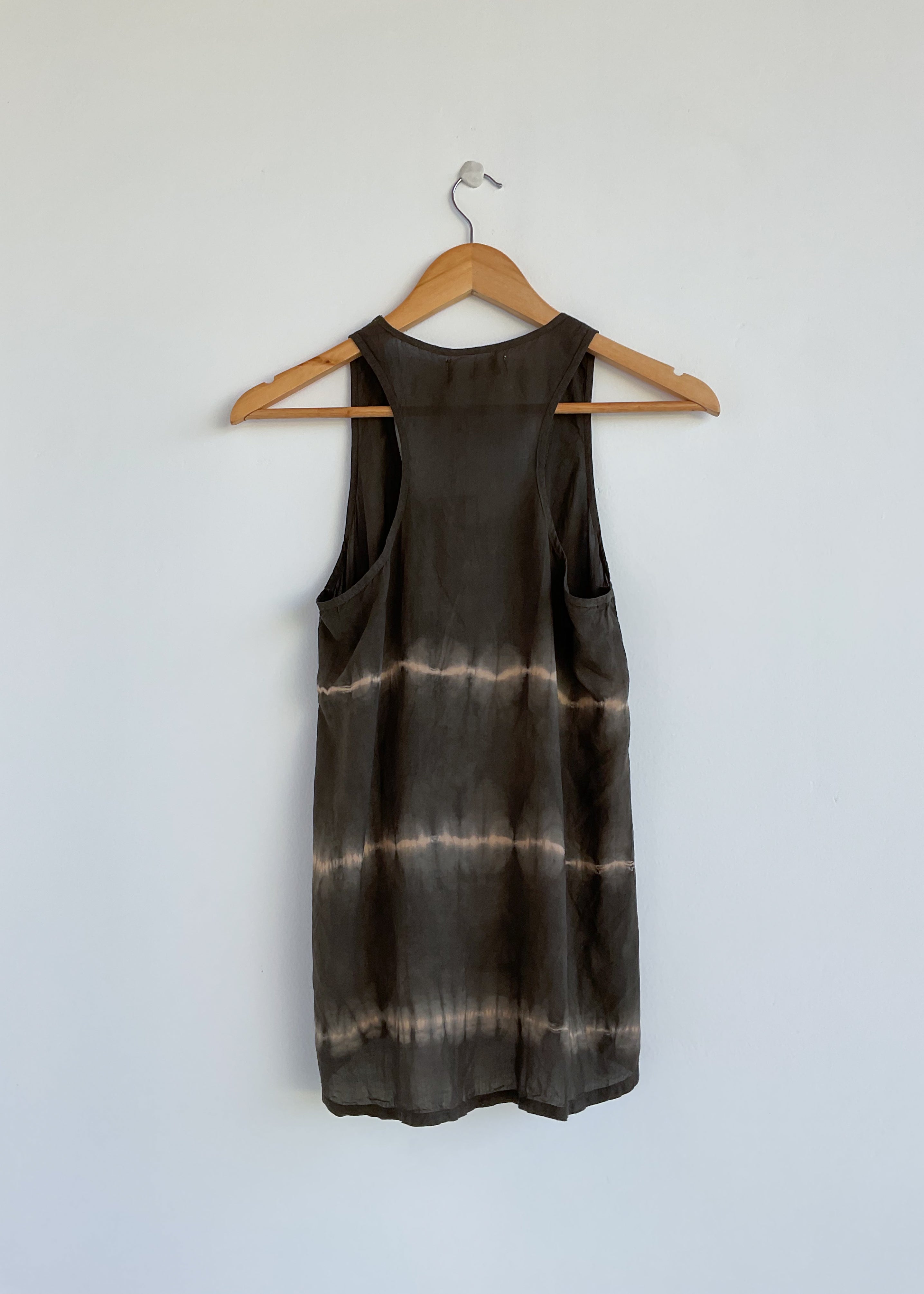 plant dyed tank top, tie dye vest top, brown black