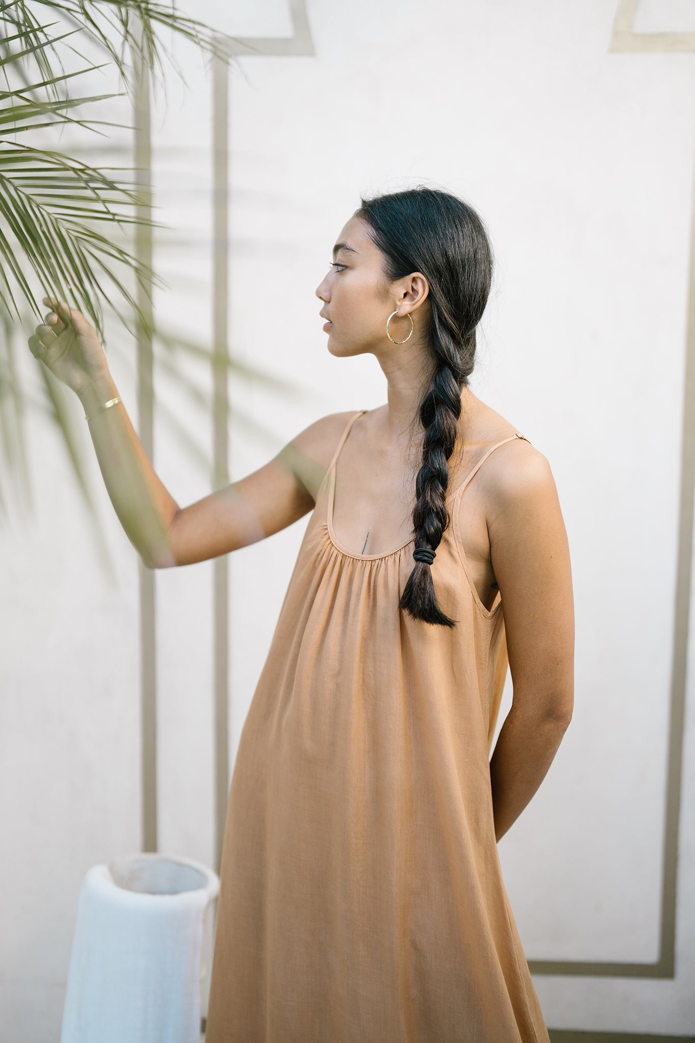 Plant dyed maxi dress, low back, cinnamon