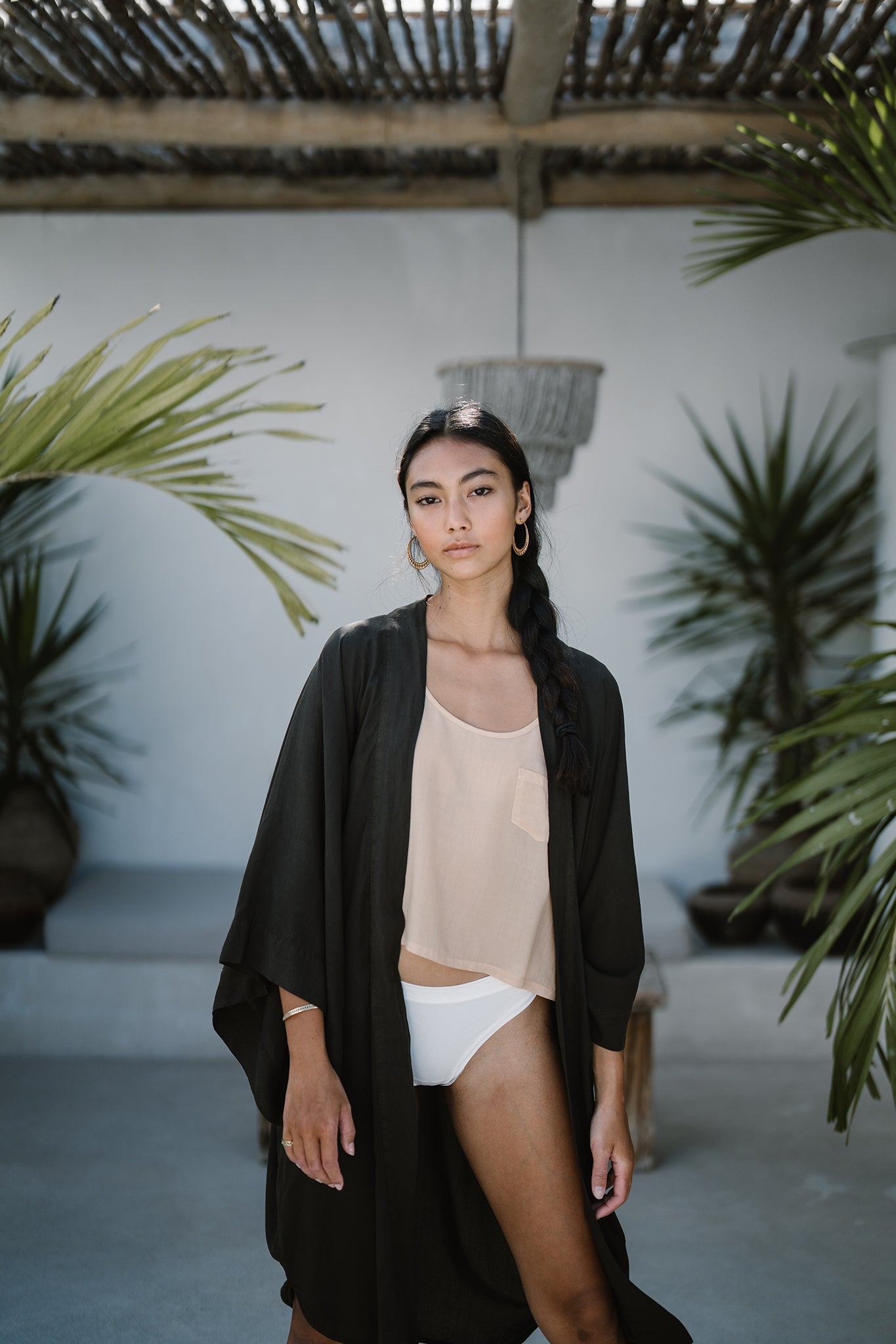 plant dyed kimono, kimono jacket, black