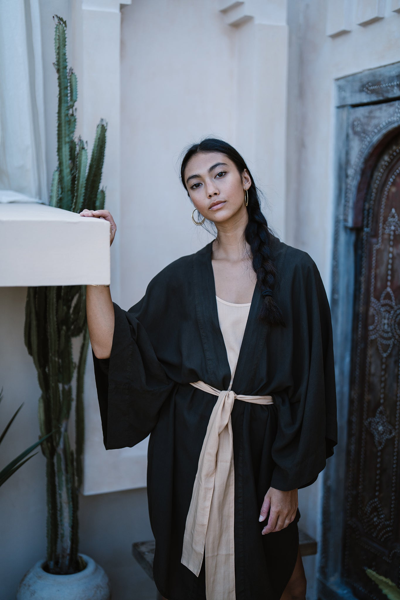 plant dyed kimono, kimono jacket, black