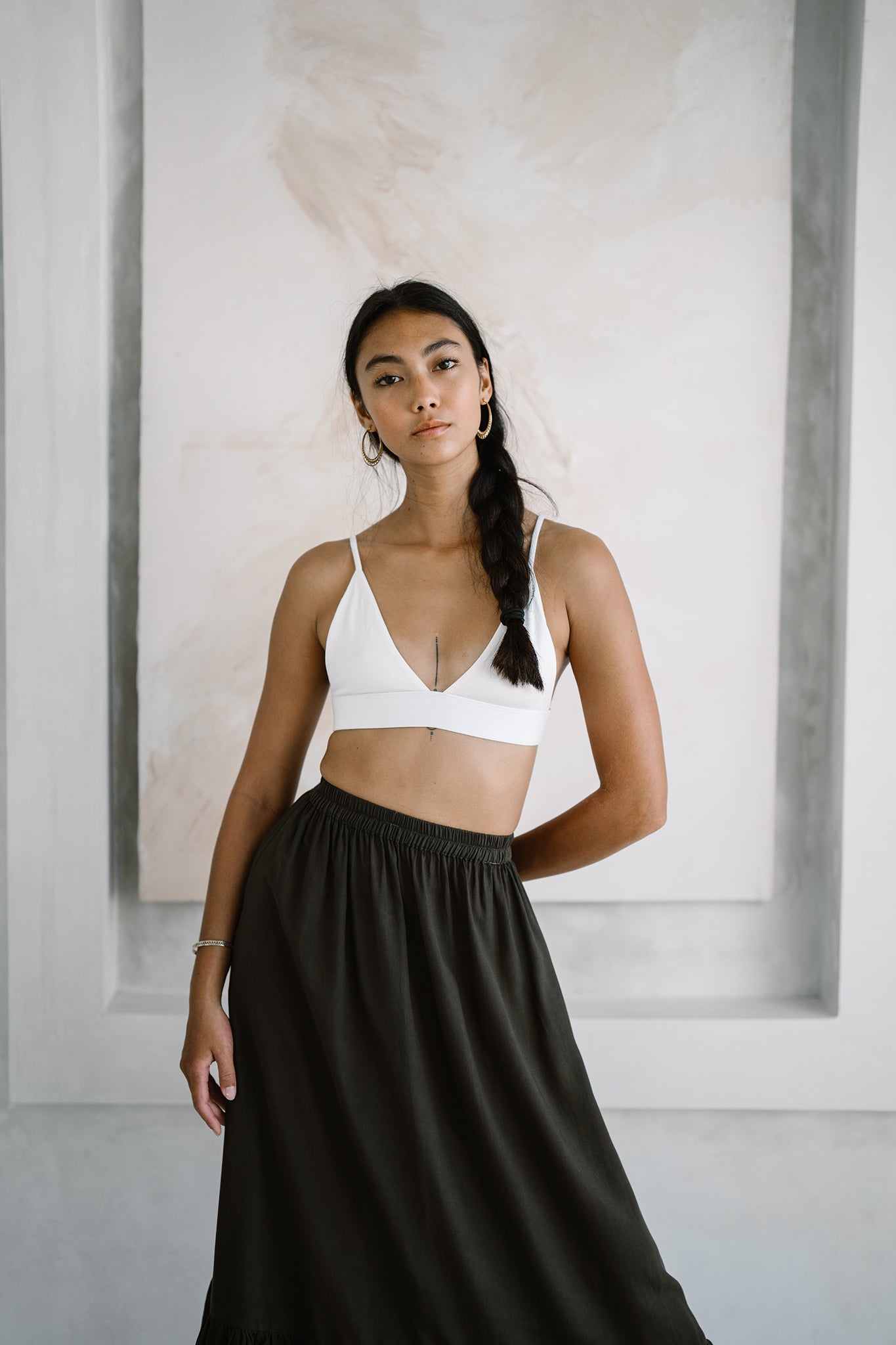 black long skirt, maxi skirt, plant dyed