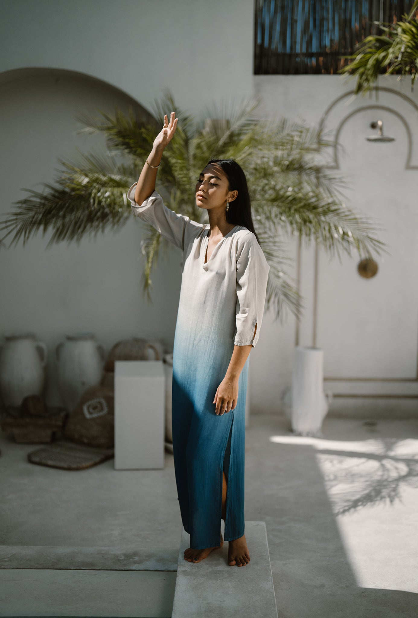 long kaftan, long dress, indigo stone