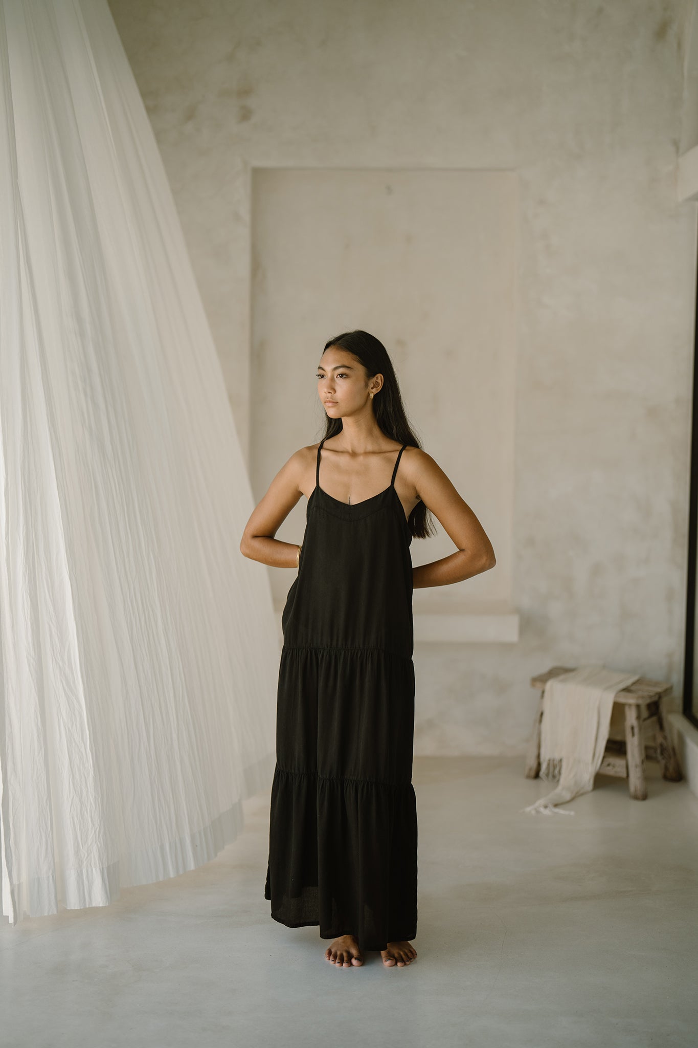 black sundress, maxi dress, long dress, plant dyed