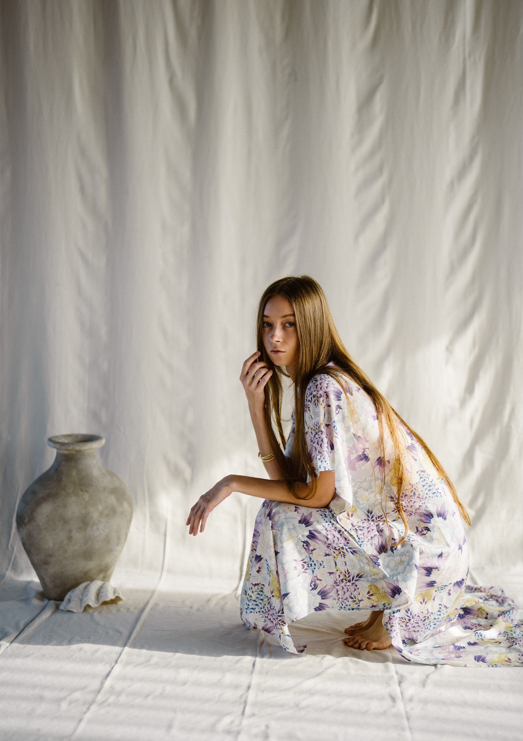 Kiku Flower Long Kaftan Violet EcoVero