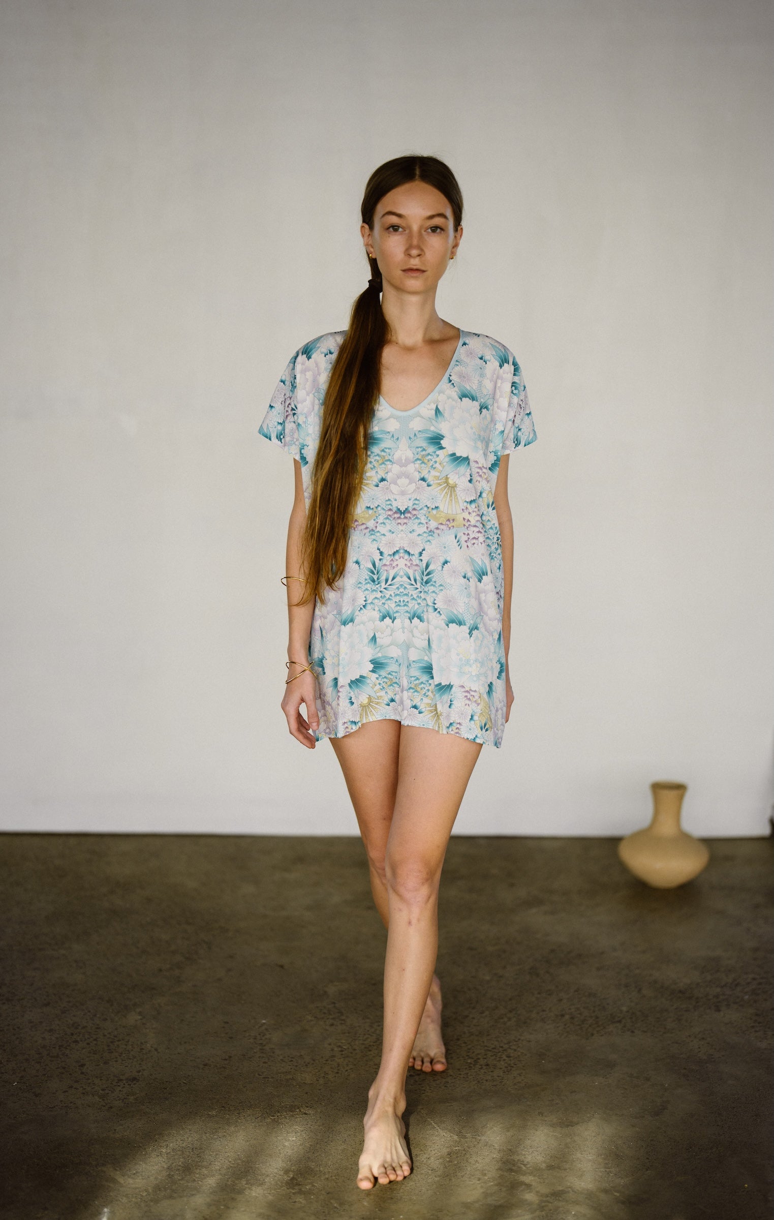 Kiku Flower Short Kaftan Fern EcoVero