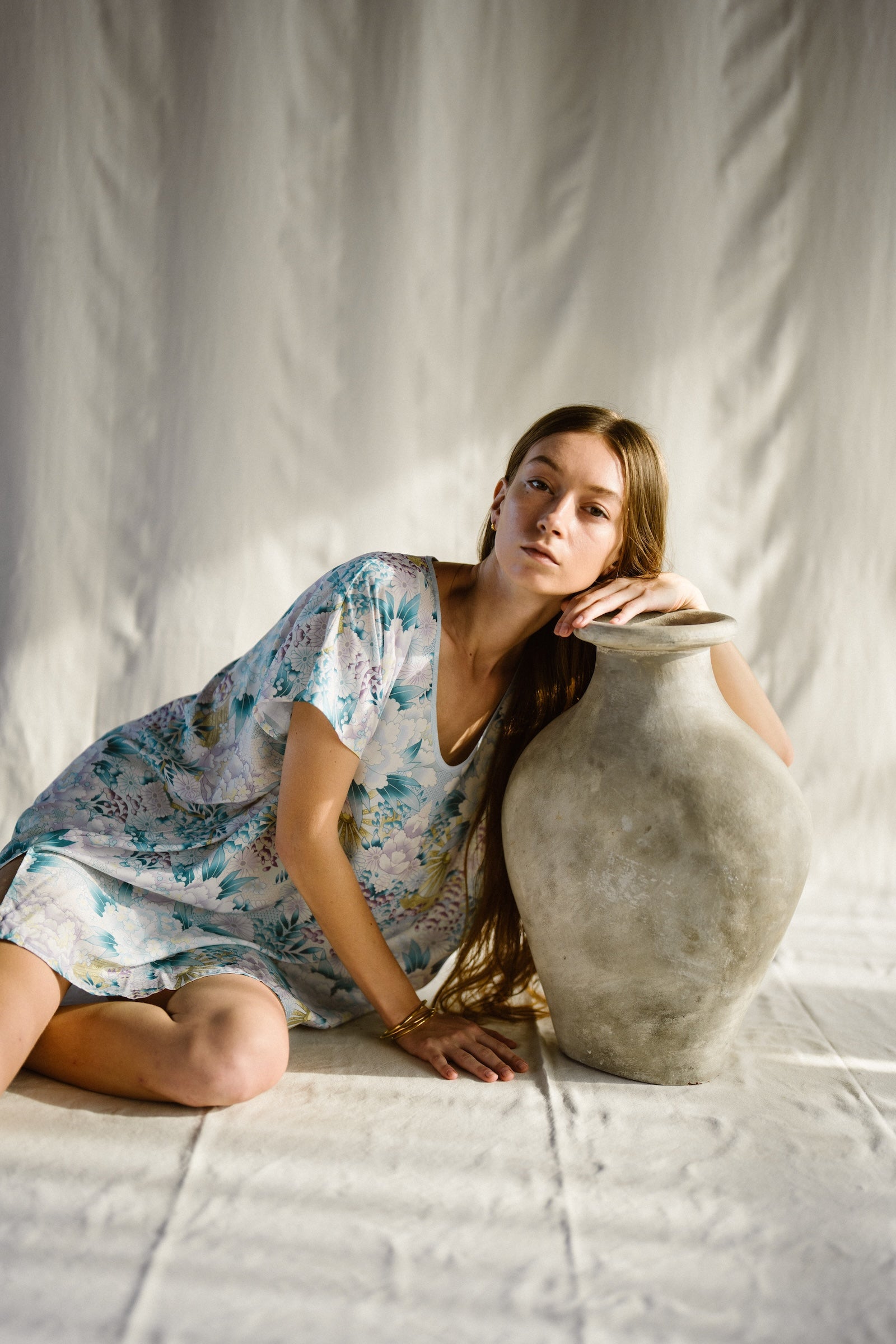 Kiku Flower Short Kaftan Fern EcoVero