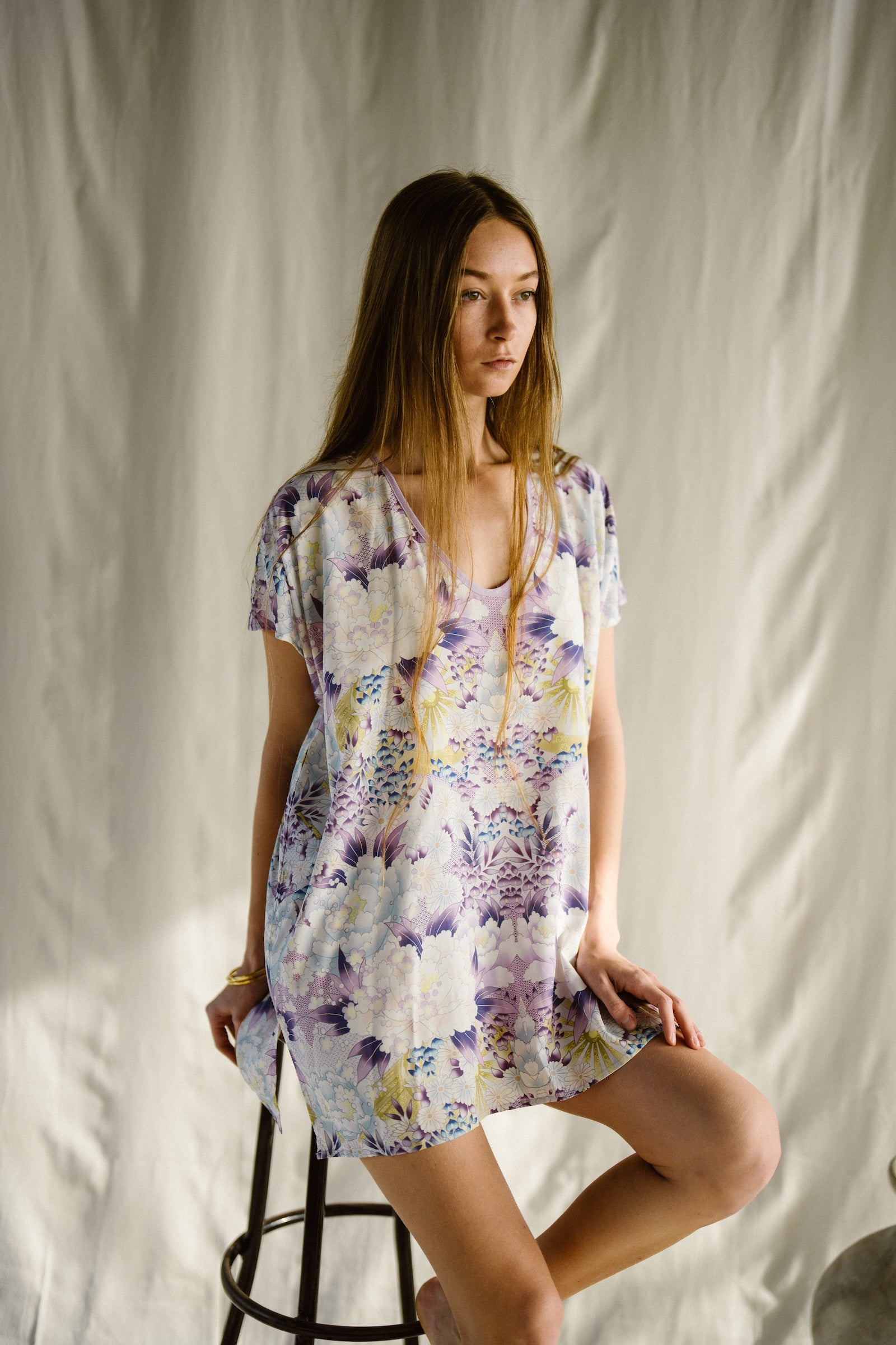 Kiku Flower Short Kaftan Violet EcoVero