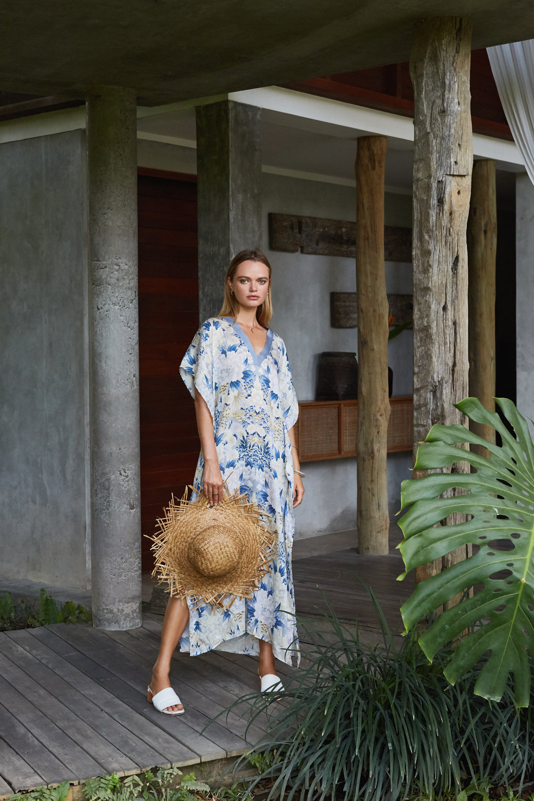 printed blue kaftan, tencel resort wear kaftan