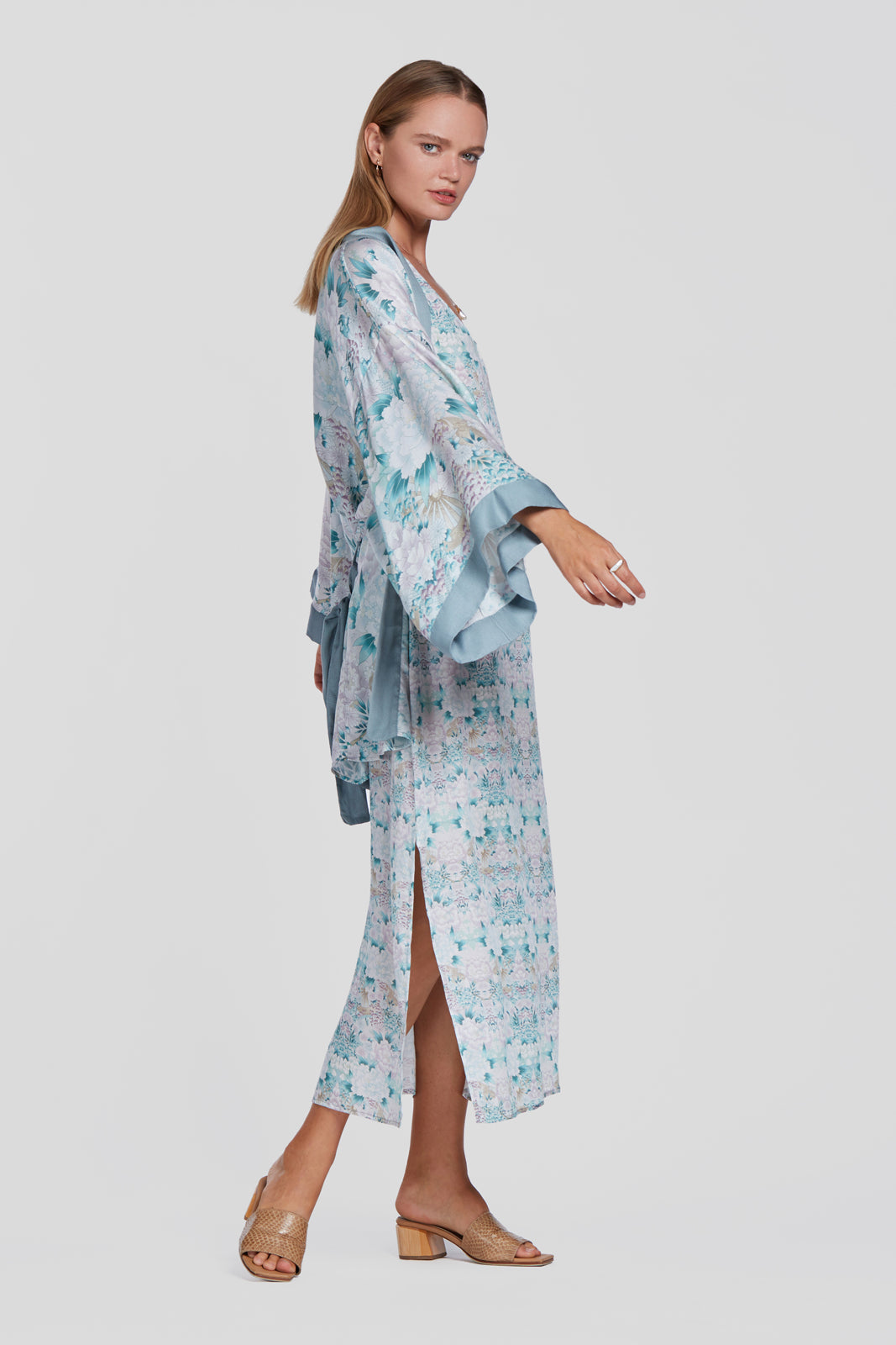 printed green slip dress, floral summer dress, tencel slip dress with low back, eco flower dress