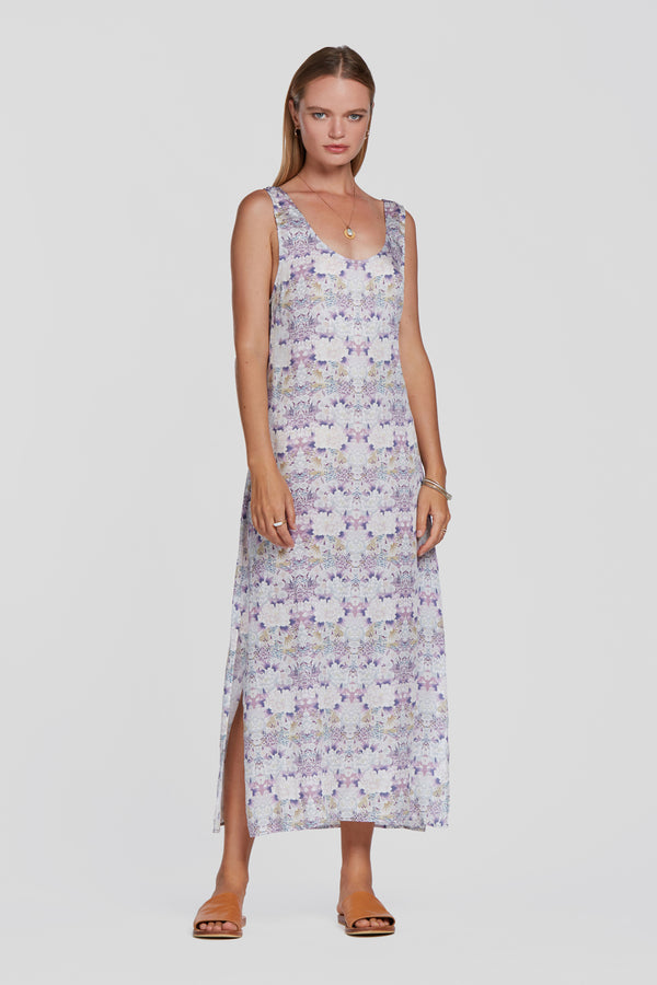 printed blue slip dress, floral summer dress, tencel slip dress with low back, eco flower dress
