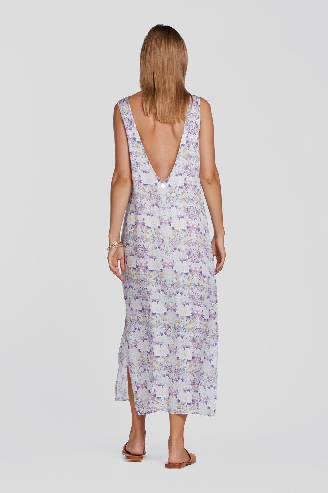 printed blue slip dress, floral summer dress, tencel slip dress with low back, eco flower dress