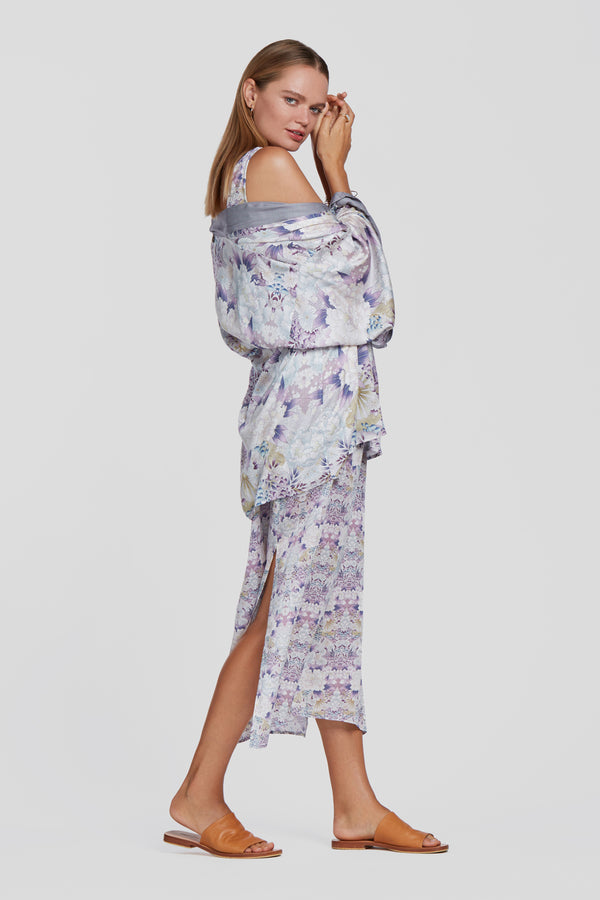 printed purple slip dress, floral summer dress, tencel slip dress with low back, eco flower dress
