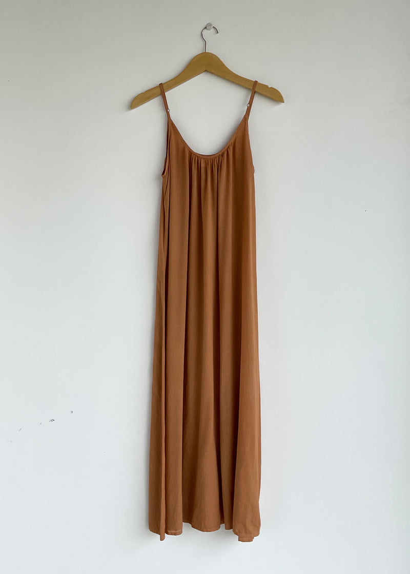 Plant dyed maxi dress, low back, cinnamon