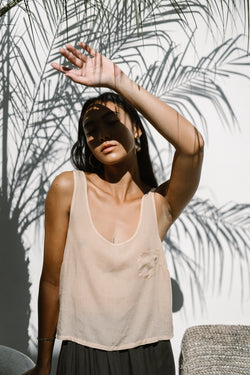 plant dyed vest top, sleeveless top, blush pink