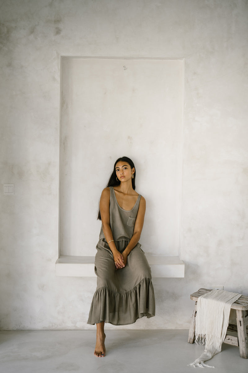 long skirt taupe, maxi skirt, plant dyed