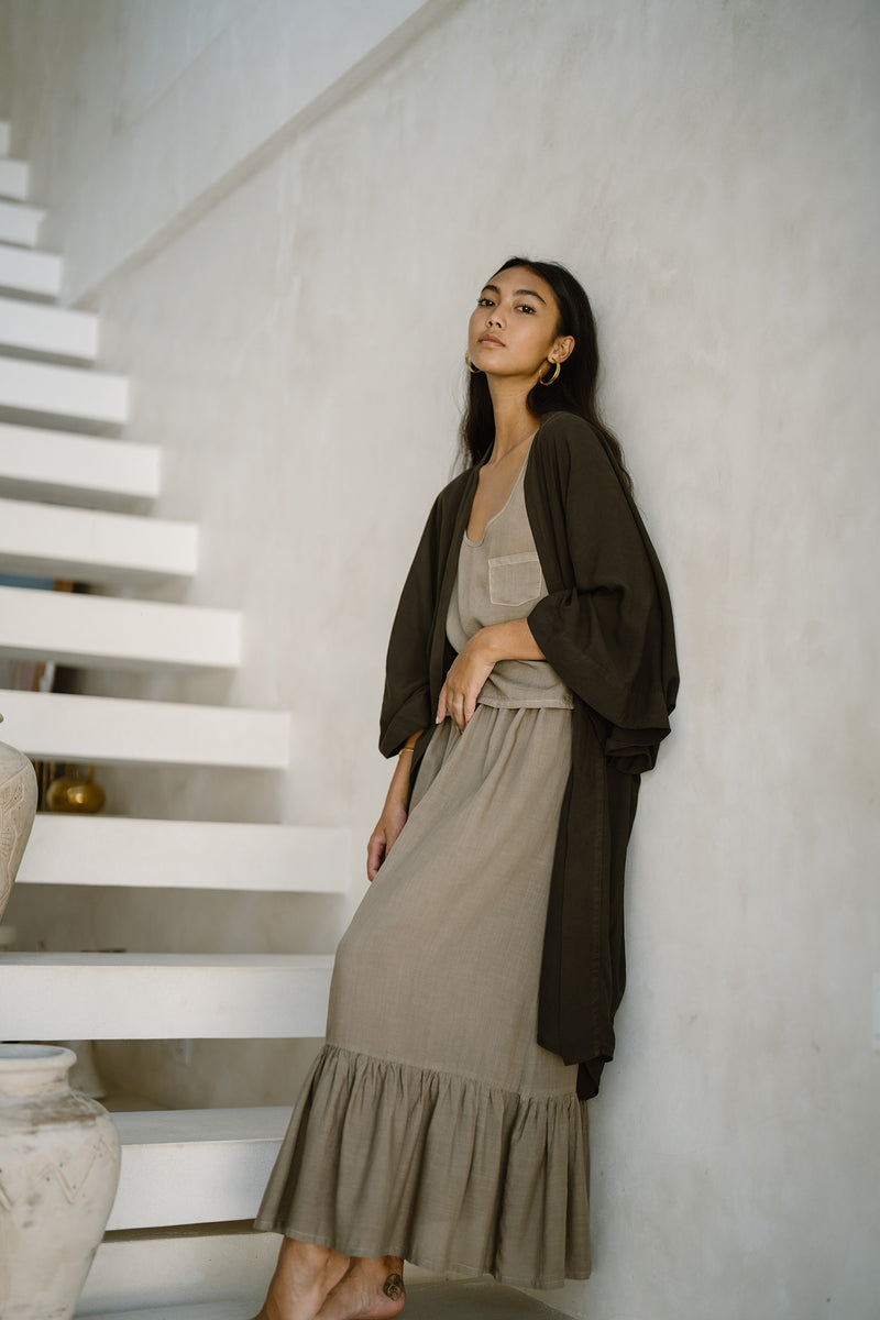 long skirt taupe, maxi skirt, plant dyed